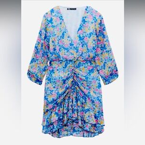 Zara Blue Floral Dress Size M